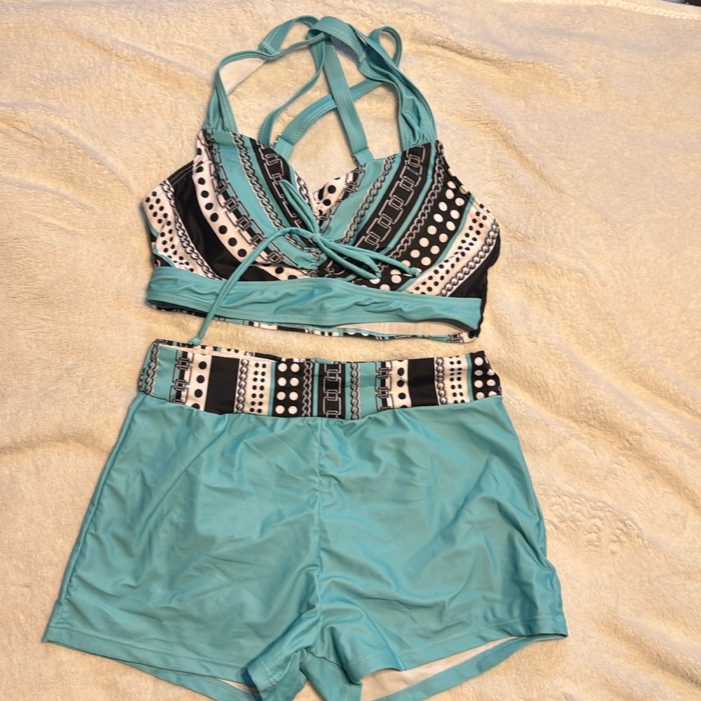 Turquoise Patterned Two-Piece Women’s Swim Set